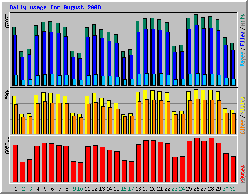 Daily usage for August 2008